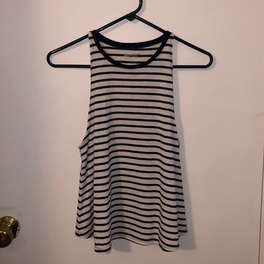 Black And White Striped High Neck Tank M